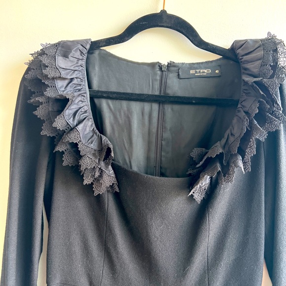 Etro Black Midi Dress with Ruffle Detail - Picture 2 of 10